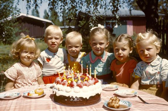 Kinder feiern Geburtstag im Freien und bei Sonnenschein