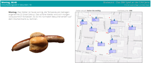 Bratwurst und eine Karte des fiktionalen Versuchsbereiches