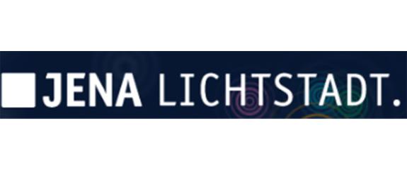 Logo der Jena Lichtstadt in weiß auf dunklem Grund